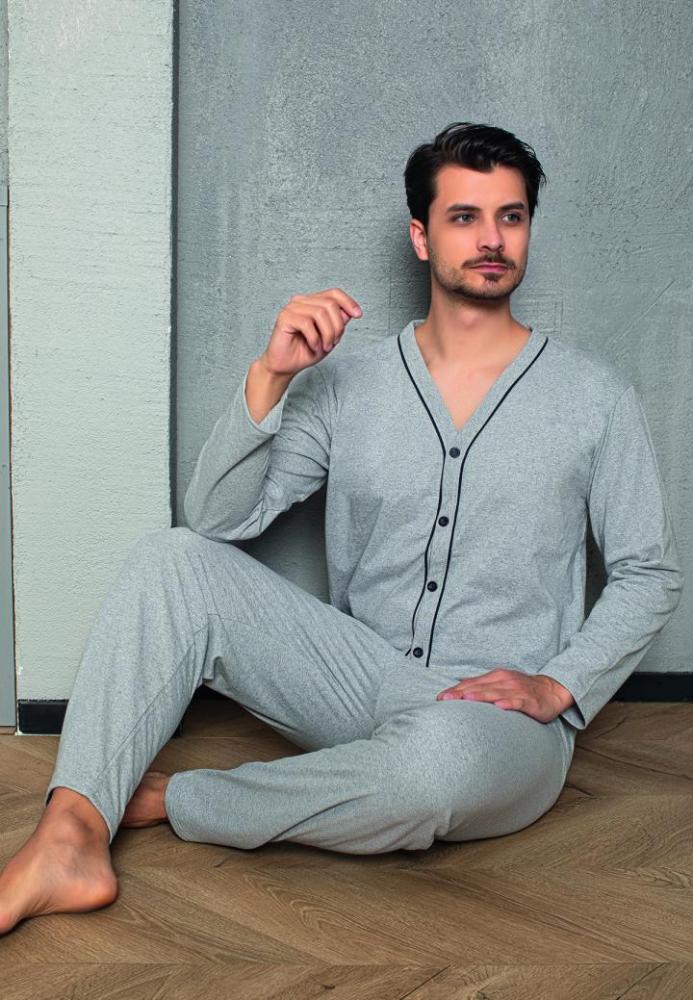Pijama bărbați cu mânecă lungă și pantaloni lungi, Culoare Gri, Engros